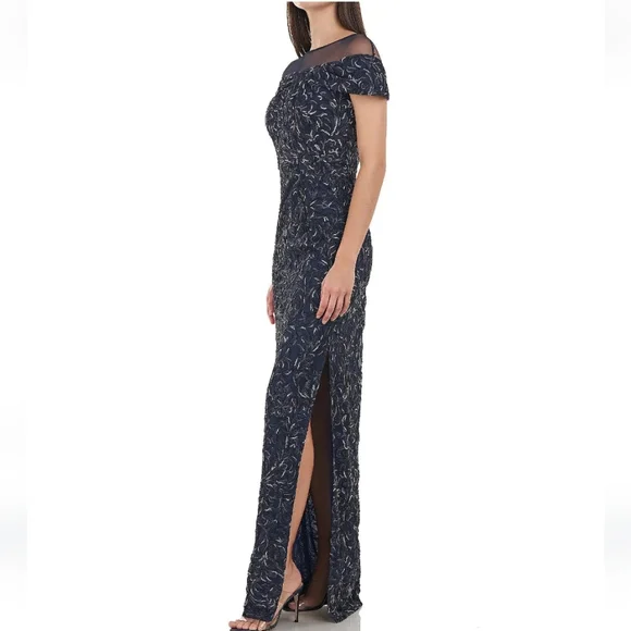 JS Collections Illusion Mesh Off-the-Shoulder Short Sleeve Gown - Picture 2 of 9